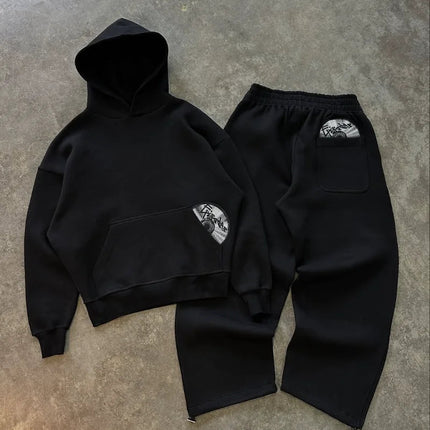 Street wear punk hip hop men suit Y2K new American gothic Harajuku embroidery design jumper oversized casual loose sports suit PlatiNum