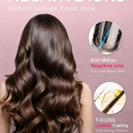 TYMO CURLPRO PLUS Auto Rotating Curling Iron Ceramic Curler, Anti-Scald, Anti-Tangle,32MM,600m Ion, Dual Voltage, for Women