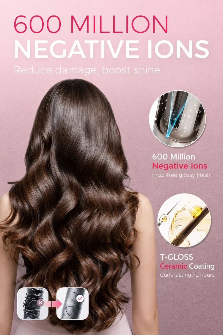 TYMO CURLPRO PLUS Auto Rotating Curling Iron Ceramic Curler, Anti-Scald, Anti-Tangle,32MM,600m Ion, Dual Voltage, for Women