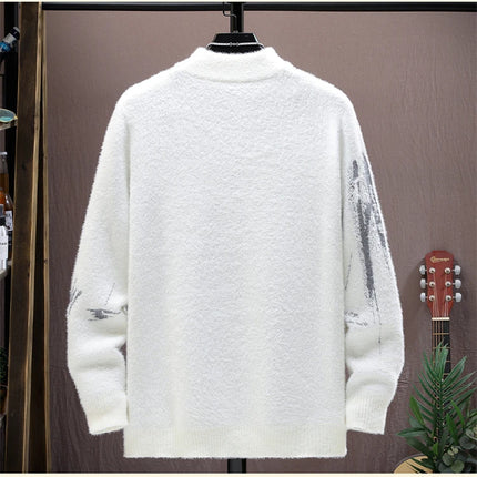 Winter Plaid Mink Cashmere Sweater Men Half Turtleneck Mens Sweaters Top Quality Pull Homme Thick Warm Pullover Men