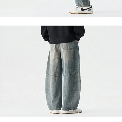 Jeans da Uomo Primavera 2026, Pantaloni in Denim Vintage con Vita Elastica, Jeans Neri da Uomo, Stile Harajuku Hip Hop, Pantaloni Larghi in Cotone Oversize