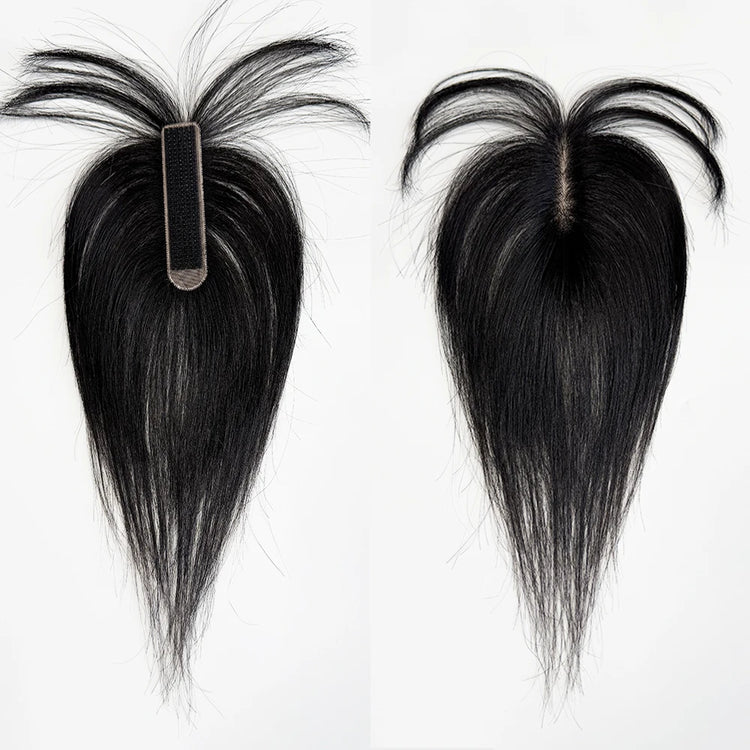 No Clip-in Real Human Hair Topper Weightless Black Air Bangs Cover Sparse Hair Seams Patches 2x9cm #3 Net Human Hair Pieces