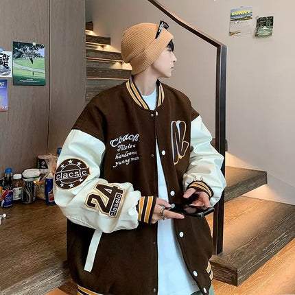 Embroidery Baseball Uniform Man Casual Jackets New Autumn Splicing Trendy Jacket Fashion High Street Outerwear Loose Clothes