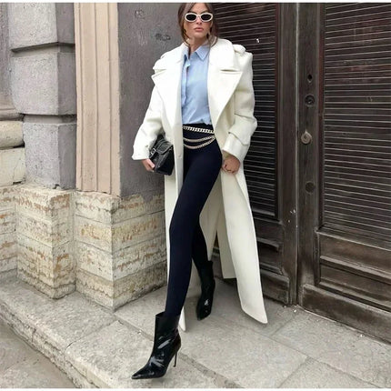 Fashion Solid Women's Wool Coat Lapel Double Breasted Button Long Sleeves Loose Coat Chic 2026 Autumn Winter New Street Wear