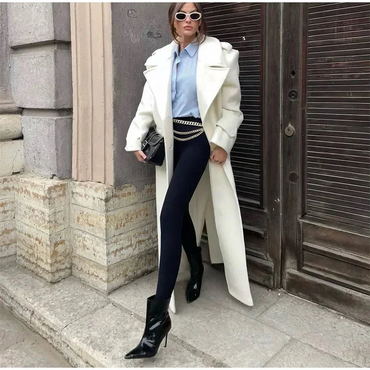 Fashion Solid Women's Wool Coat Lapel Double Breasted Button Long Sleeves Loose Coat Chic 2026 Autumn Winter New Street Wear