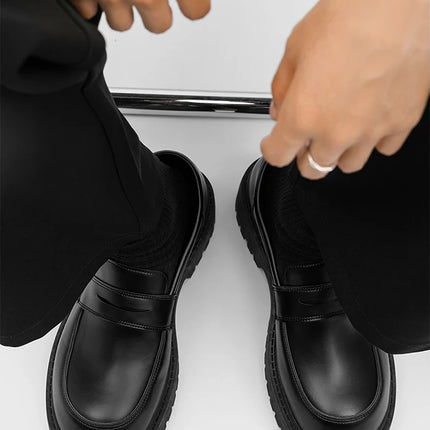 Mocassini STRONGSHEN scarpe da uomo in pelle con suola spessa scarpe da lavoro formali nere in stile britannico scarpe Casual Slip-On di lusso di moda