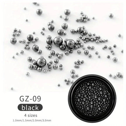 6 Grids Nail Art Tiny Steel Caviar Beads 0.8-1.5mm Mixed Size 3D Design Rose Gold Silver Jewelry Manicure DIY Decoration