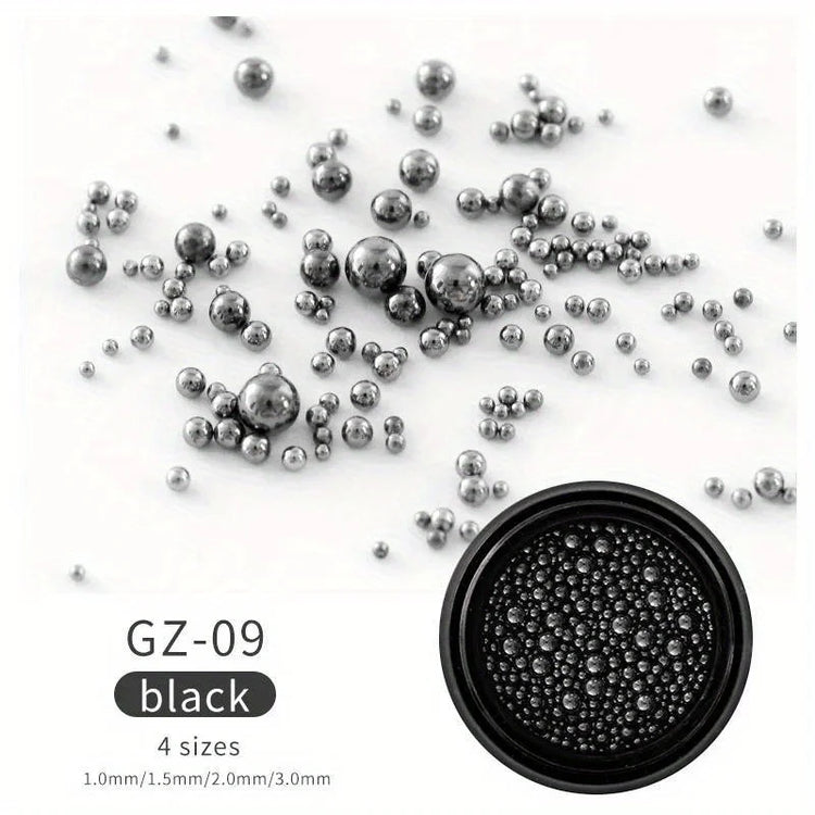 6 Grids Nail Art Tiny Steel Caviar Beads 0.8-1.5mm Mixed Size 3D Design Rose Gold Silver Jewelry Manicure DIY Decoration