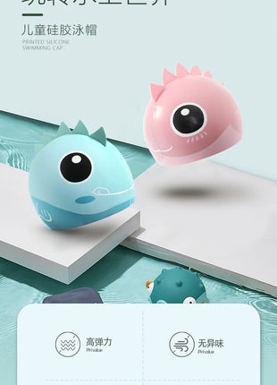 Cuffia da nuoto per bambini con dinosauro simpatico cartone animato Cuffia da nuoto per ragazzi e ragazze Cuffia da nuoto per bambini impermeabile ad alta elasticità in silicone morbido