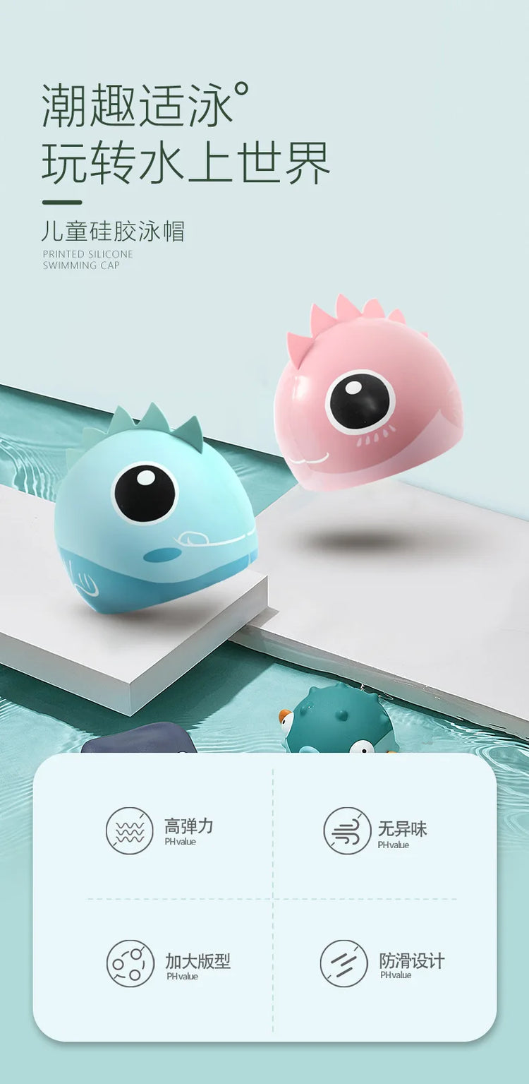 Cuffia da nuoto per bambini con dinosauro simpatico cartone animato Cuffia da nuoto per ragazzi e ragazze Cuffia da nuoto per bambini impermeabile ad alta elasticità in silicone morbido