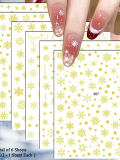 4 to 24 Sheets Xmas Snowflake Gold Silver Blue Holographic Self-Adhesive Winter Christmas Decor DIY Manicure Nail Art Stickers