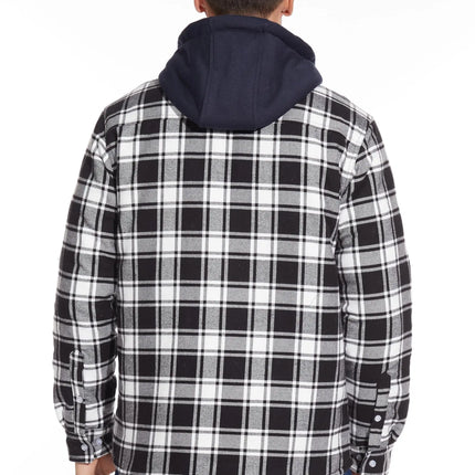 TACVASEN Men's Flannel Shirt Jacket with Removable Hood Plaid Quilted Lined Winter Coats Thick Hoodie Outwear Man Fleece Shirts