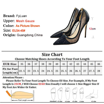 Scarpe con strass in rete traspirante Donna 8CM 10CM 12CM Décolleté a spillo Moda Punta a punta Serata estiva Tacchi alti Nero