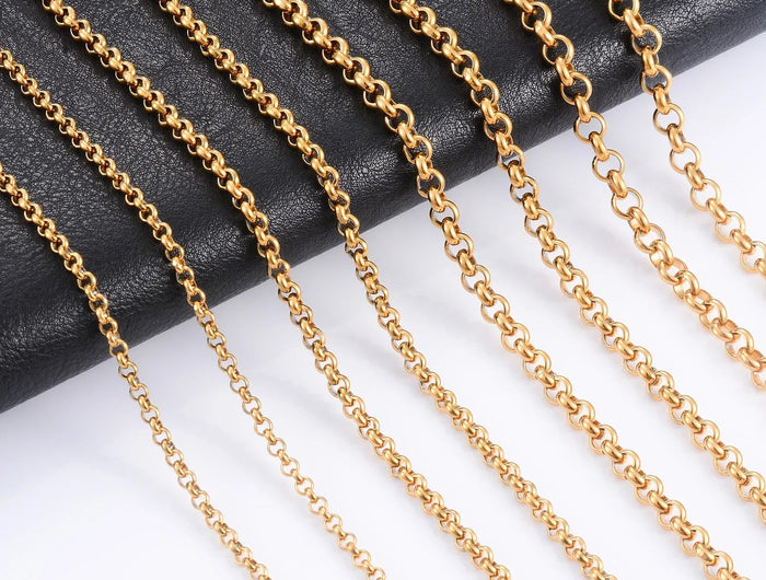 Yadreva Collana Rolo in acciaio inossidabile placcato oro Catena rotonda Cavo di dimensioni diverse Accessori per gioielli regalo fai da te PlatiNum