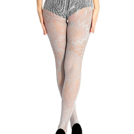 Collant in pizzo bianco da donna, calze a rete floreali retrò, calze lunghe trasparenti a vita alta per feste e cosplay