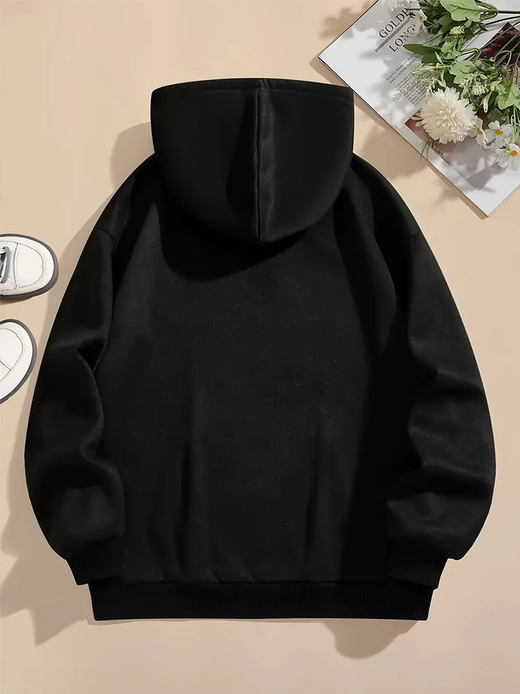 2025 Women'S Casual Skull and Roses Print Hooded Sweatshirt Warm Pullovers Casual Loose Sweatshirts Fashion Autumn Winter Hoodie