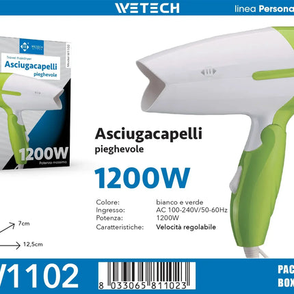 1600W Dual Voltage Hair Dryer Foldable Design 100-240V Portable Travel Hairdryer Hot Cold Air Styling Tool Hotel Use