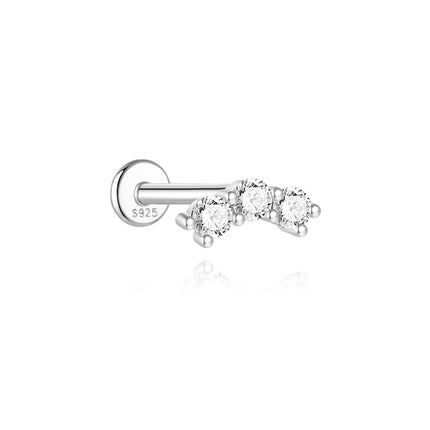 BOAKO 925 Sterling Silver Moissanite 2/3/4mm Round  For Woman 1 Piece geometric Piercing Earrings Party Wedding Fine Jewelry PlatiNum