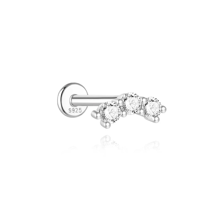 BOAKO 925 Sterling Silver Moissanite 2/3/4mm Round  For Woman 1 Piece geometric Piercing Earrings Party Wedding Fine Jewelry PlatiNum