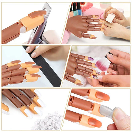 Nail Art Practice Hand Manicure Practice Finger Acrylic Nail Tips with 100pcs Fake Nails Nail Training Equipment Tools 2028