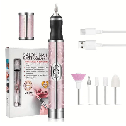 Electric Nail Drill Machine Rechargeable 500mAh Portable Nail File Kit 4 Speed Adjustable Manicure Tool for Nail Polishing Gel Removal Salon Beauty Care