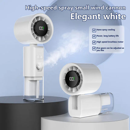 Ventilatore Portatile a Spruzzo con Vento Forte e Nebulizzatore d'Acqua, Ventilatore Portatile Silenzioso con Nebulizzazione, Ventilatore Pieghevole Ricaricabile USB di Piccole Dimensioni
