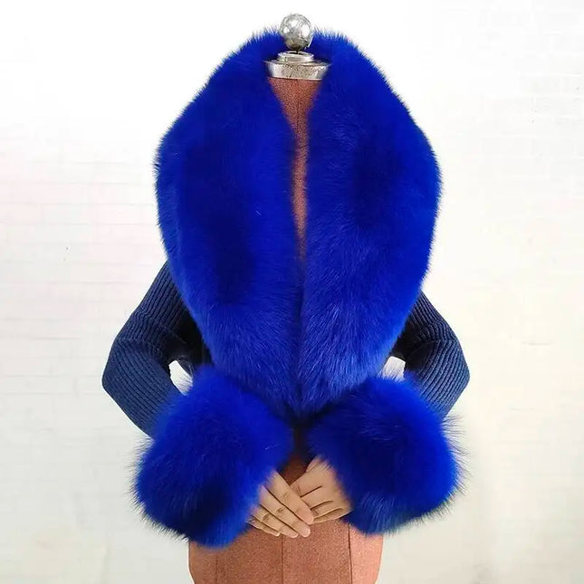 Real Fur Collar And Cuffs Set Winter Coat Accessories Women Fluffy Large Fur Shawl Neak Warm Fox Fur Scarf Furry Scarves Female