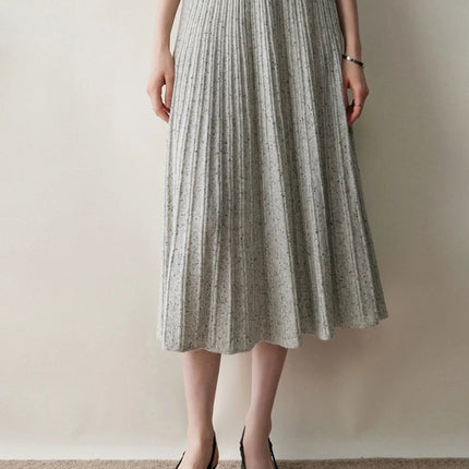 Chic Women's Cashmere Pleated A-line Skirt Autumn Winter 100% Cashmere Knitted Colorful Dots Decoration Elastic Waist Soft Dress PlatiNum
