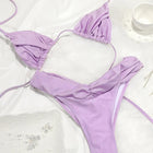 Set Bikini Sexy con Pieghe, Micro Bikini Tinta Unita, Costume da Bagno Femminile a Triangolo, Abbigliamento da Spiaggia platinumshop