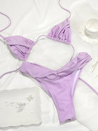 Set Bikini Sexy con Pieghe, Micro Bikini Tinta Unita, Costume da Bagno Femminile a Triangolo, Abbigliamento da Spiaggia platinumshop
