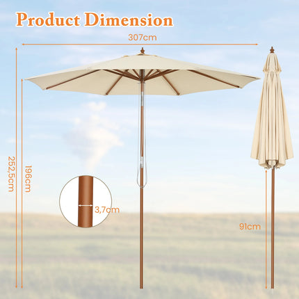 Ombrellone da Patio Grande 3M, Telo in Poliestere Impermeabile e Resistente all'Usura, Parasole Regolabile in Altezza per Giardino, Caffè, Spiaggia