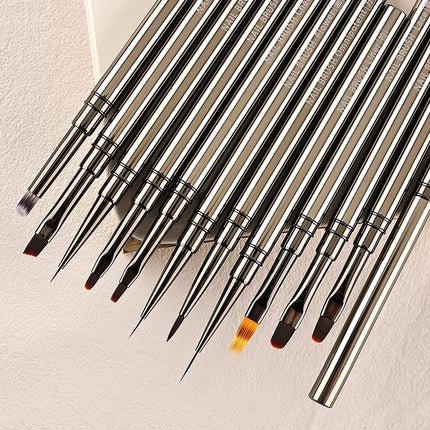 1/12Pcs Simple Nail Enhancement Brush Metal Handle Painting Drawing Flower Pen Edge Hook Uv Gel Nail Brush Nail Art Tools New