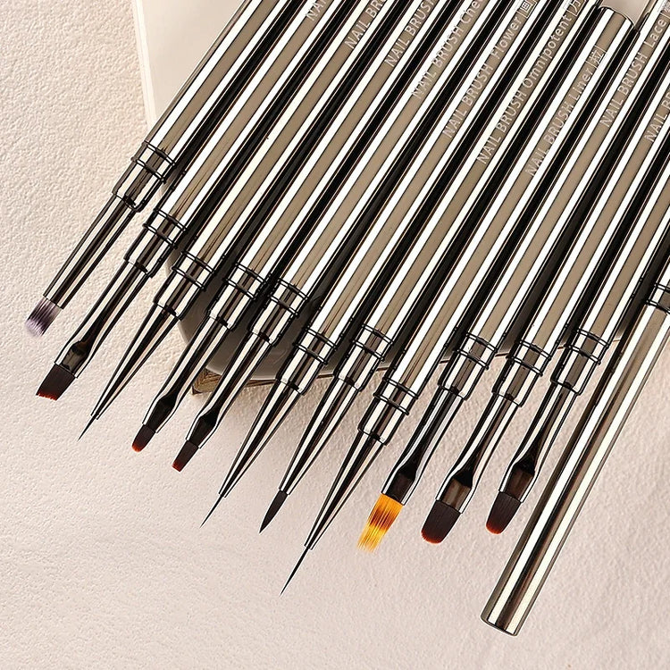 1/12Pcs Simple Nail Enhancement Brush Metal Handle Painting Drawing Flower Pen Edge Hook Uv Gel Nail Brush Nail Art Tools New