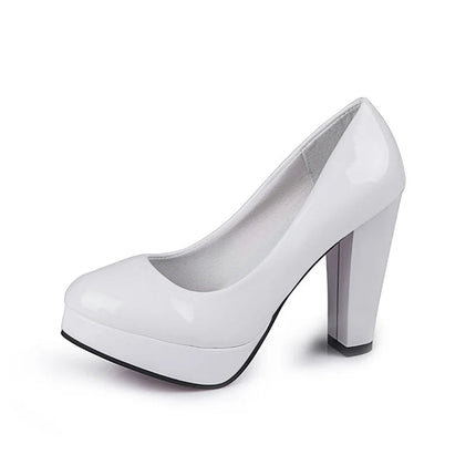 High Heels Pumps Shoes Women White Wedding Shoes Thick 10 CM Heels Fashion Party Pumps Footwear Black Red Round Zapatos De Mujer PlatiNum