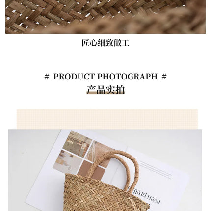 Handmade Woven Rattan Bag Mini Bohemian Basket Bags for Women Travel Straw Beach Bag Designer Woven Bags Bucket Bag