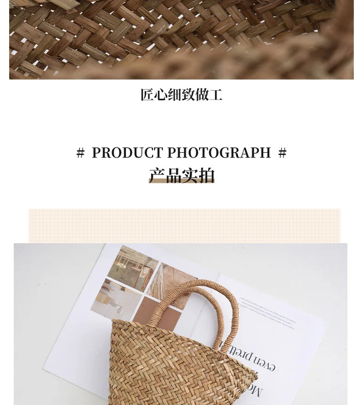 Borsa in Rattan di vimini fatta a mano Mini borse a cesto bohémien per borse da donna borsa da spiaggia in paglia da viaggio borse tessute di design borsa a secchiello