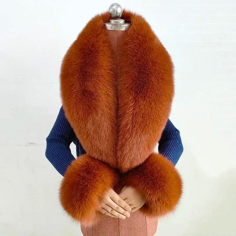 Real Fur Collar And Cuffs Set Winter Coat Accessories Women Fluffy Large Fur Shawl Neak Warm Fox Fur Scarf Furry Scarves Female