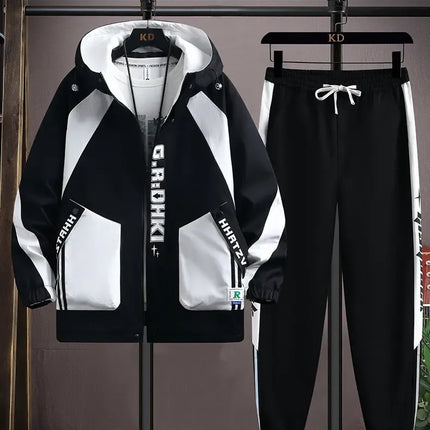 Casual 2-Piece Men's Sets Spring Autumn Streetwear Hooded Jackets & Jogger Tracksuits Outdoor Coats And Drawstring Pant Clothing