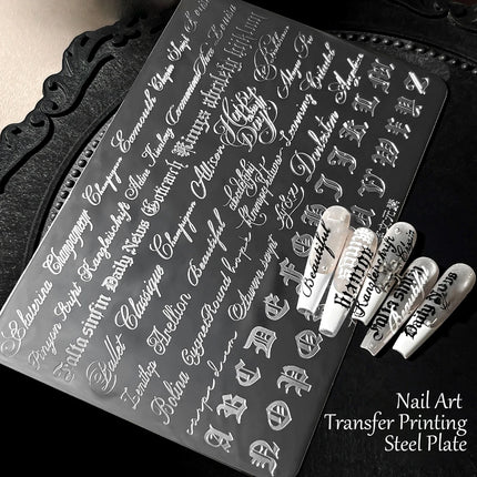 Gothic Letter Nail Art Transfer Printing Steel Plate Nail Art Silicone Stamp Star Heart Dot Bowknot Lace Manicure Tool Templates