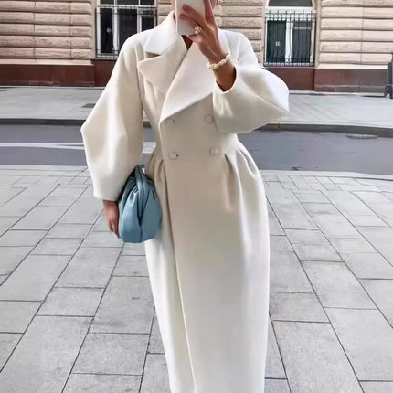 European American Retro Court Style Wool Coat, Long Length with Big Lapel & Lantern Sleeves, New Autumn Winter Outerwear