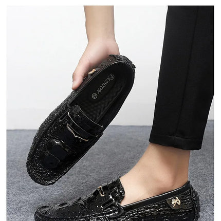 Scarpe Slip-On da Uomo in Pelle di Coccodrillo di Lusso, Scarpe Casual Primaverili ed Estive per la Guida, Stile Coppia, Taglio Basso, Suola in Gomma Traspirante