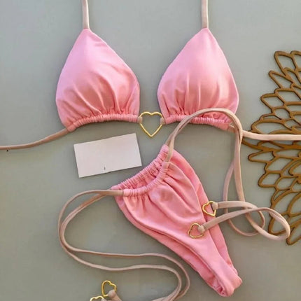 Costume da bagno bikini sexy da donna a tinta unita, due pezzi, rosso platinumshop