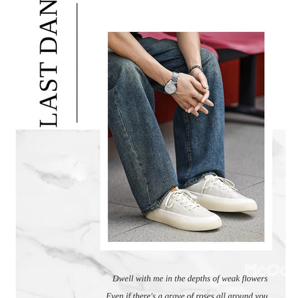 Men's Linen Canvas Platform Sneakers, Breathable Low‑Top Casual Skate Shoes, Retro Contrast Tan Trim Design, Soft Cushioned Thic