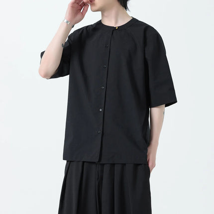 Camicie in Lino Stile Cinese per Uomo, Top Retrò Comodo Stile Tang, Camicie a Maniche Corte Tinta Unita per Kung Fu e Tai Chi