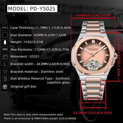 Orologio Meccanico Tourbillon PAGANI DESIGN 2026 Nuovo, Lusso Impermeabile da Uomo in Acciaio 316L, con Vetro Zaffiro e Lancette Luminose