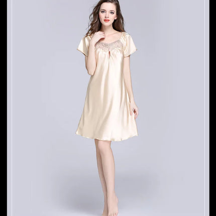 Women's Ice Silk Casual Silk Pajamas Sexy Lace Short Sleeve Women's Summer Pajamas Homewear