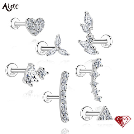 Aide S925 Sterling Silver Moissanite Silver Color Srud Earrings Women Heart Leaf Geometric DIY Ear Bone Sruds Piercing Jewelry PlatiNum