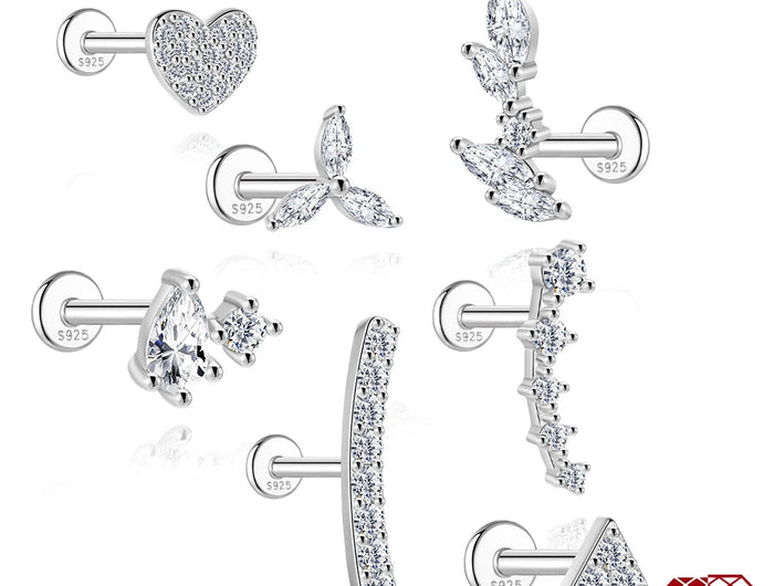 Aide S925 Sterling Silver Moissanite Silver Color Srud Earrings Women Heart Leaf Geometric DIY Ear Bone Sruds Piercing Jewelry PlatiNum