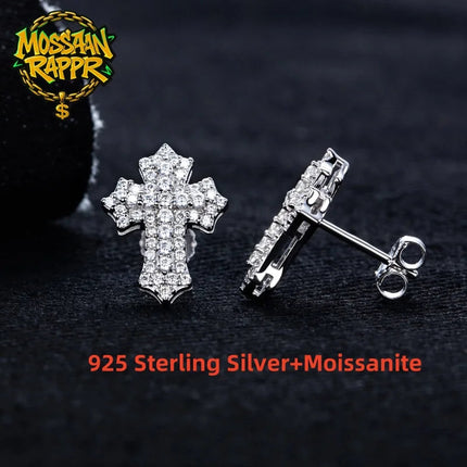 MossanRappr 0.78cttw Moissanite Iced out Croce Orecchini a bottone in argento sterling 925 D Colore Gioielli eleganti e alla moda per uomo platinumshop