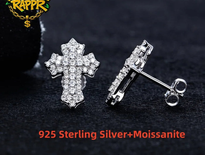 MossanRappr 0.78cttw Moissanite Iced out Croce Orecchini a bottone in argento sterling 925 D Colore Gioielli eleganti e alla moda per uomo platinumshop